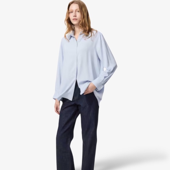 UNIQLO Rayon Pale Blue Long Sleeve Button Front Blouse US Sz XL - Picture 1 of 11